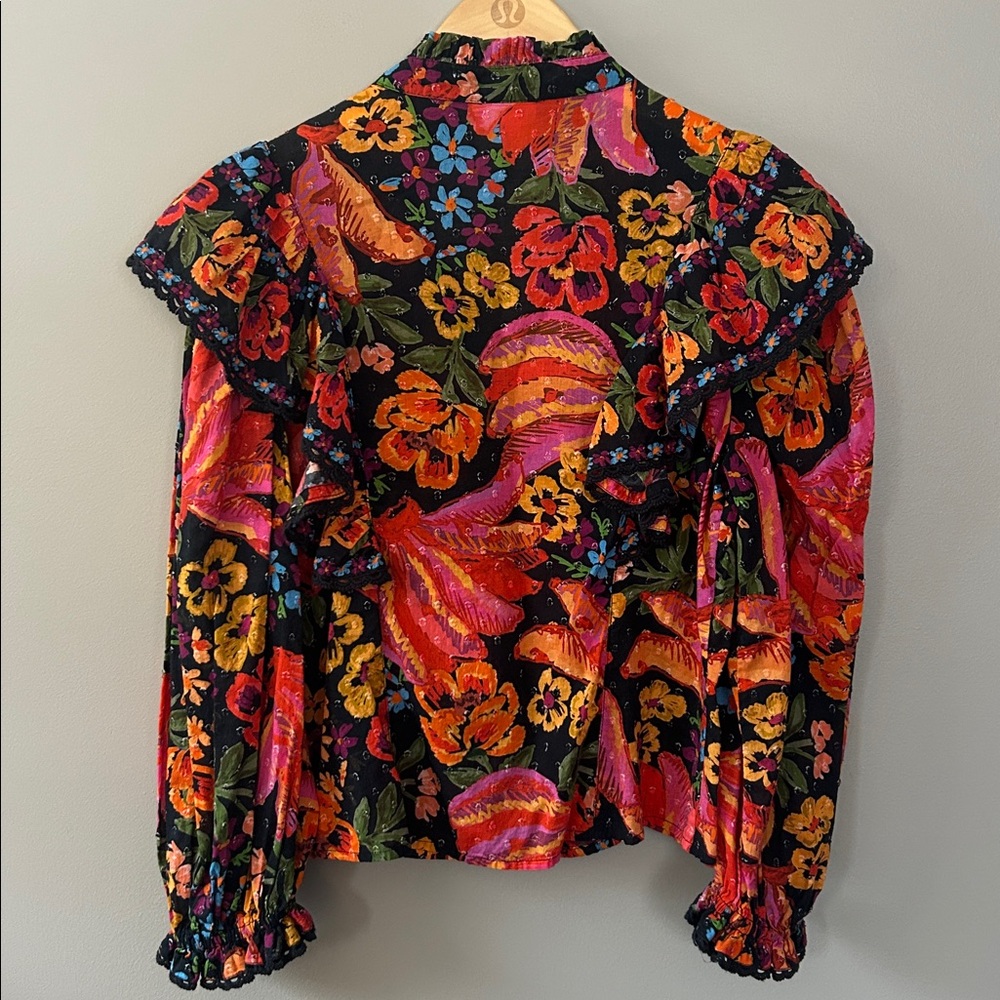 Farm Rio Boho Floral Ruffle‎ Top Size Medium Spring Bananas Flowy Tropical - Picture 10 of 11